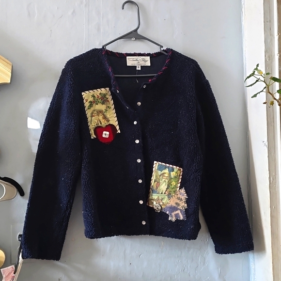 🎄Tasha Polizzi Saddleblanket Snap Sherpa Fleece Jacket Patchwork Kittens Xmas - Picture 1 of 7